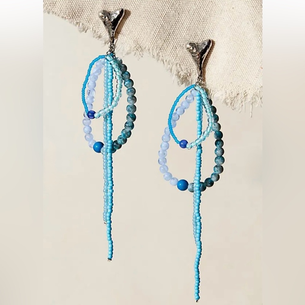 Free People Reese Dangle Drop Earrings Mixed Sky Blue Elegant Beaded Earrings